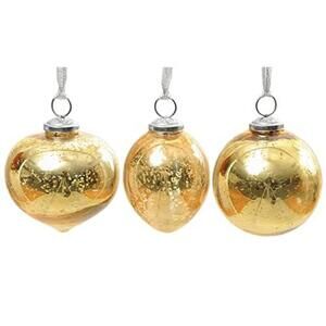 Gold Mercury Glass Ornaments, Set of 3 Antiqued Ornaments